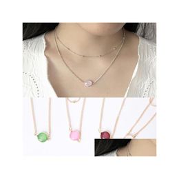 Pendant Necklaces Necklace Jewellery Gold Gemstone Round Pendants Double Layer Chocker Pink White Green Healing Crystals For Drop Delive Dhhkv