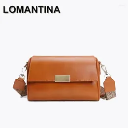 Drawstring LOMANTINA Women Versatile Cow Leather Shoulder Bag Ladies Crossbody Flap Plant Tanned Top Layer Cowhide Casual Messenger Handbag