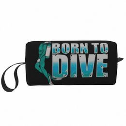 born To Dive Scuba Diver Makeup Bag for Women Travel Cosmetic Organizer Kawaii Diving Storage Toiletry Bags Dopp Kit Case Box R4bw#