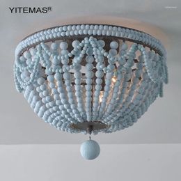 Ceiling Lights Nursery Lamp Blue Wooden Beads For Bedroom Baby Room Entryway White Staircase Balcony Chandelier