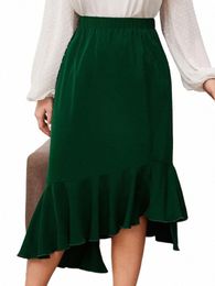 green Design Sense Irregular Plus Size Skirts for Women Ruffles Mermaid Mid-calf Summer Simple Casual Loose Evening Party Outfit Y2Tf#