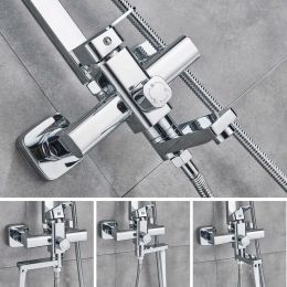 Chrome Polished Shower Set ABS Shower Head and Hand Shower Black Faucet Type Shape Shower System Hot Cold Mixer Bath Faucet