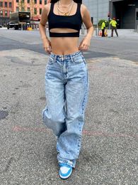 Women's Pants Women Fashion Loose Jeans Solid Color High Waist Straight Leg Denim Long With Pockets
