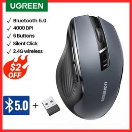 UGREEN Wireless Mouse Bluetooth50 Ergonomic 4000DPI 6 Mute Buttons For Tablet Laptops Computer PC 24G Mice 240314