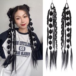 2PCS Long Synthetic Hair Chignon Tail With Rubber Ponytail Black Hairpiece Pony Braid Hair Ponytail Extensions Black Colour For Women