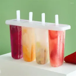 Baking Moulds 4 Cell Plastic Ice Cream Popsicle Mold With Handle Homemade Summer Children's Maker Cube Tray