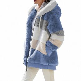 thick Warm Teddy Coat Women Winter Lg Sleeve Fluffy Hairy Fake Fur Jackets Female Hooded Zipper Pockets Plus Size Overcoat 81WA#