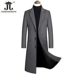 2024 Autumn and Winter Boutique Woollen Black Grey Classic Solid Colour Thick Warm Men's Extra Long Wool Trench Coat Male Jacket