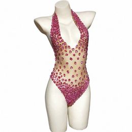 sexy Red Black Pink Rhinestes Transparent Leotard Dance Costume Dancer Backl Outfit Evening Birthday Celebrate Bodysuit 5623#