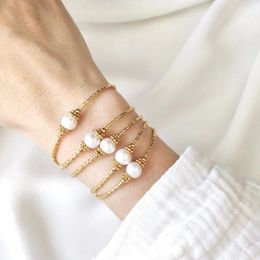 Strand CCGOOD Freshwater Pearl Bracelets Gold Plated 18 K Beaded Summer Bracelet For Women Minimalist Jewelry Stackable Pulseras