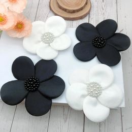5PCS 12.5CM White Black 3D Beaded Lace Applique Flower Patch Motif Veil Bodice DIY Flower Jewellery Cloth Stickers Accessorie