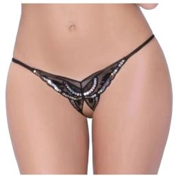 Sexy Lingerie Womens Panties Lace Sequins Embroidery Open Crotch Briefs Thong Transparent T Pants Underwear Ladies Pantys