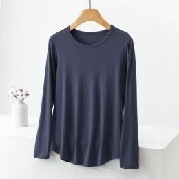 Large size Rib Tshirt O-Neck Long sleeves Solid Colour spring Autumn T-shirt Loose casual Tee tops Base Bottoming Tees