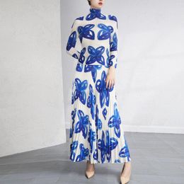 Work Dresses Chaney Spring Summer Stand Collar Two Pieces Set Blue Luxury Suits Tee And Midi Long Skirts Outfit Vintage