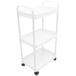 Kitchen Storage Home And Bathroom Universal Wheel Three-layer Trolley Rack White Organizer Cart Shopping Rolling Utility Abs