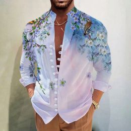 Herrenhemd Sommer Herren Kleidung Langarm Button Down 3D-Druckhemd Mann Blume Grafikdrucke Hawaiian lässig Urlaub