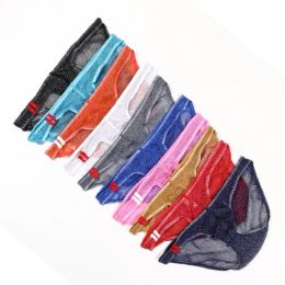Men'S Underwear Perspective Fine Mesh Bag Low Waist Briefs Sexy Ultra Thin Transparent Briefs Bulge Pouch Breathable Ice Silk