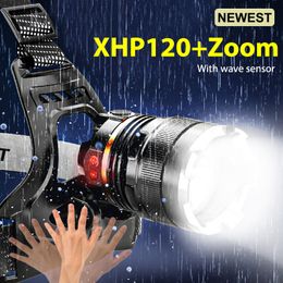 100000LM Upgrade Headlamp Sensor XHP120 Headlight Built-in Battery Flashlight USB Rechargeable Head Lamp Torch Light LED Lantern