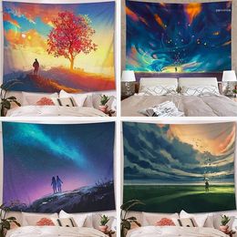 Tapestries Starry Sky Tapestry Celestial Flying BalloonWall Hanging Oil Painting Hippie Carpets Dorm Decoration