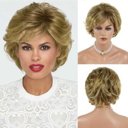 Nxy Vhair Wigs Gnimegil Synthetic Blonde Short Pixie Cut Hair Daily Party Wig for Women Natural Curly Wave Style Stylish Mommy with Bangs 240330