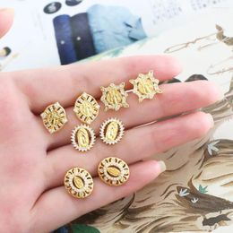 Stud Earrings Mini Gold Colour Virgin Mary Ear Studs Copper CZ Crystal Priest Religious Small Catholic Jewellery Amulet Gifts Ersu79