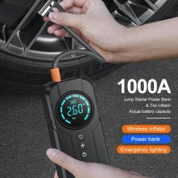1000A Car Jump Starter Power Bank with Tyre Inflator Portable Air Pump Air Compressor Battery Booster with EVA Storage Bag LED