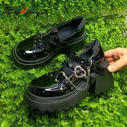 chain heart buckle Female Lolita Cute Mary Janes Pumps Platform Wedges High Heels women's Pumps Sweet Gothic Punk Shoes Woman