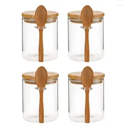 Storage Bottles 1 Set Glass Food Jars Transparent Seasoning Jar With Bamboo Lid & Spoons