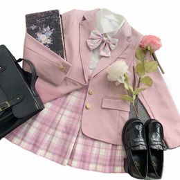 high School Preppy Pink Uniform Top Women Lg Sleeve Jk Suit Coat Japanese Girl Student Blazer for Seifuku Cosplay Clothes K4cF#