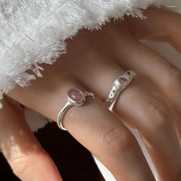 Cluster Rings Romantic Silver Oval Pink Stone Trendy Women Ladies Creative Heart Design Exquisite Party Jewelry Wedding Engagement Gifts