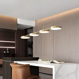 Modern pendellampa för matsal Kök Bar Office Copper Chandelier LED Långt bordsvartguld Tak hängande naturligt ljus
