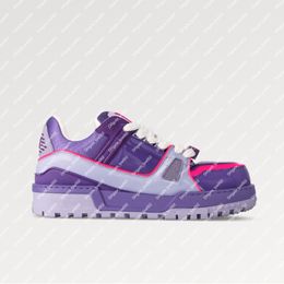 Explosion new men's Women's Trainer Maxi Sneaker 1ACF72 Purple Lasered canvas Textile laces beads on-trend oversized version Initials signature Flowers Classic top