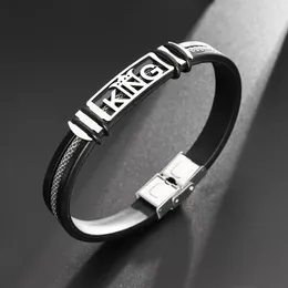 Bangle King Charm Men's Letter Wristband Black Grooved Rudder Silicone Mesh Link Inserted Into Punk Fashion Bracelet