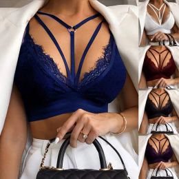 Women Sexy Tank Top Corset Beauty Back Vest Crop Cross Straps Camisole Solid Colour V-Neck Lace Plus Size Erotic Bra Underwear