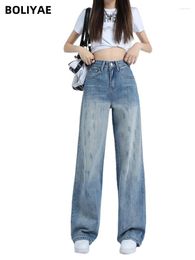 Women's Jeans Boliyae Blue High Waist Baggy Women Diamond Wide Leg Denim Trousers Streetwear Y2K Fashion Straight Loose Mopping Pants