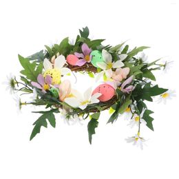 Decorative Flowers Easter Wreath With Egg Flower And Leaves Spring Front Door Decoration