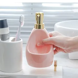 Liquid Soap Dispenser 350ml Ceramic Dish Function Bathroom Emulsion Shampoo Bottles Hair Conditioner Empty Refill Sub-bottle