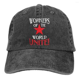 Ball Caps Adjustable Solid Colour Baseball Cap Workers Of The World Unite Red Star Washed Cotton Marxism CCCP Soviet Union Sports Woman Hat