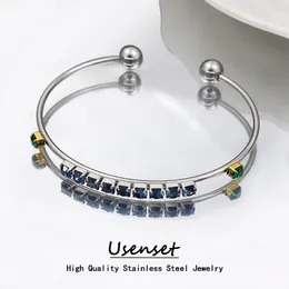 Bangle USENSET Elegant Women's Thin Silver Color Stainless Steel Cuff Luxury 3 Colors Zircon Inlaid Bracelet