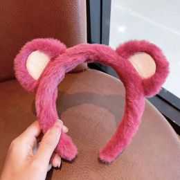 Cute Lovely Pink Red Bear Ears Hairbands For Women Winter Furry Plush Headband Washing Face Hairbands Hair Accessories Turbans