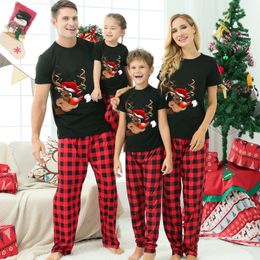 Short Sleeve Christmas T-shirts Family Matching Pyjamas Set Adult Kids Baby Family Matching Outfits Dog Scarf Homewear Clothes