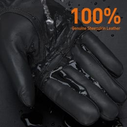 BISON DENIM 100% Genuine Leather Sheepskin Gloves Men Winter Warm Fleece Touch Screen Gloves Driving Cycling Running Ski Gloves