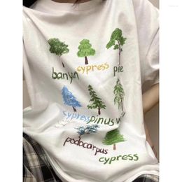 Women's T Shirts Korean Fashion Trees Hand Drawn Pattern Men Women Streetwear Oversized T-shirt White Cotton Summer Tees Vintage Y2k Top