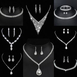 Valuable Lab Diamond Jewelry set Sterling Silver Wedding Necklace Earrings For Women Bridal Engagement Jewelry Gift r8PC#