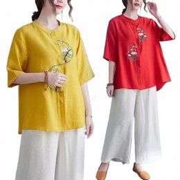 2023 Chinese Style Clothing Women Clothes New Summer Chinese Chegsam Tops Embroidered Shirt Blouse Cott Linen Hanfu Ladies y0rq#