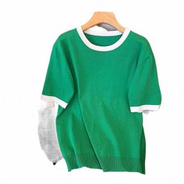 160kg Plus Size Women's Bust 160 Summer Loose Ice Silk Knitted Top Short Sleeve T-shirt Black Green 5XL 6XL 7XL 8XL 9XL 10XL R6Zt#