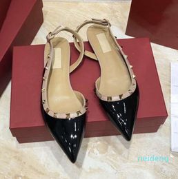 Designer -patent leather flat bottom sandals for women wear wrapped half slippers and pointed single shoes