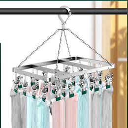 Hangers Stainless Steel Windproof Clothespin Laundry Hanger Clothesline Sock Towel Bra Drying Rack Clothes Peg Hook Airer Dryer 26 Clips