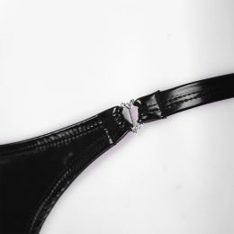 Kvinnor Wetlook G-sträng trosor sexiga exotiska underkläder bikini låg midja svart hjärtform spänne patent läder thongs trosor