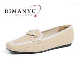 Casual Shoes DIMANYU Beanie Women Spring 2024 Square Toe Knitted Women's Dress One Foot Loafer